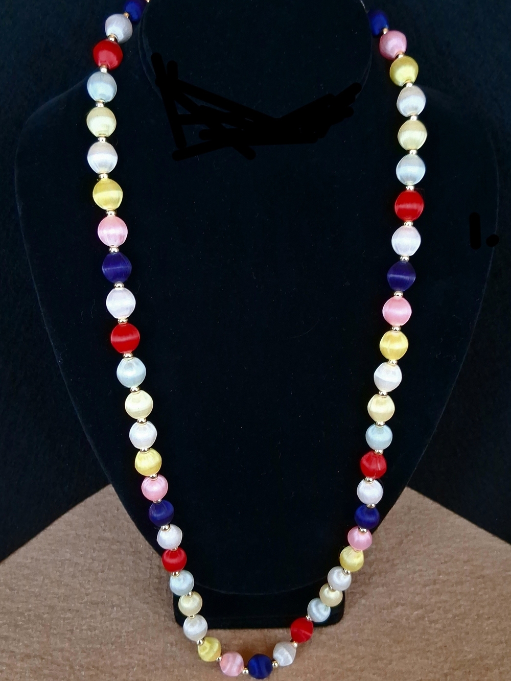 Vintage Boho Chic Satin Wrapped Beaded Multi-Color Necklace W/Gold Tone Spacers